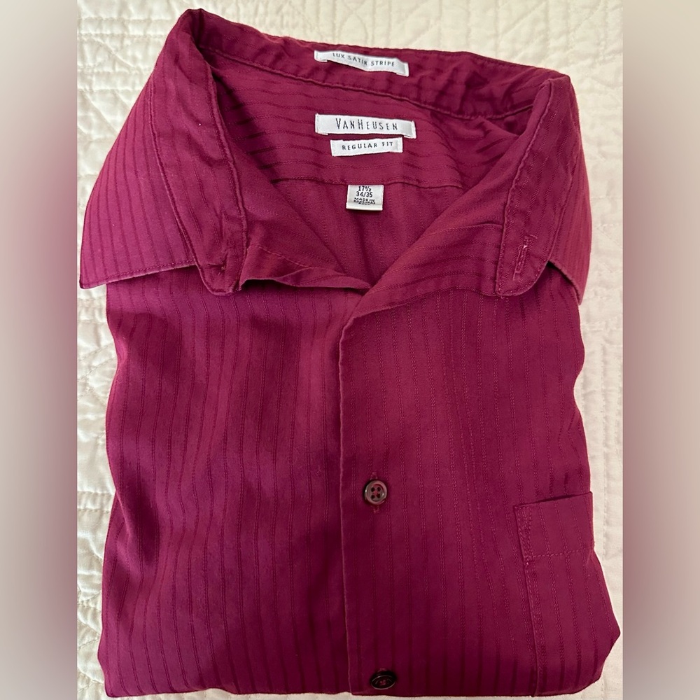 Van Heusen Lux Satin Stripe Shirt in Deep Red